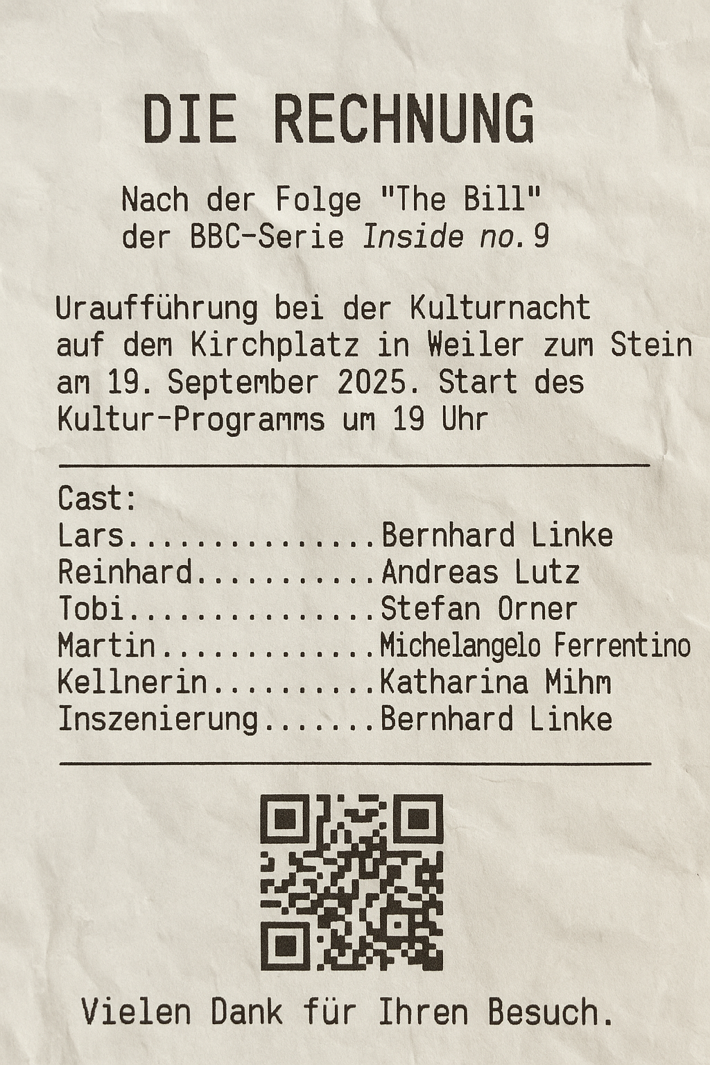 Ankündigung von 'Die Rechnung'